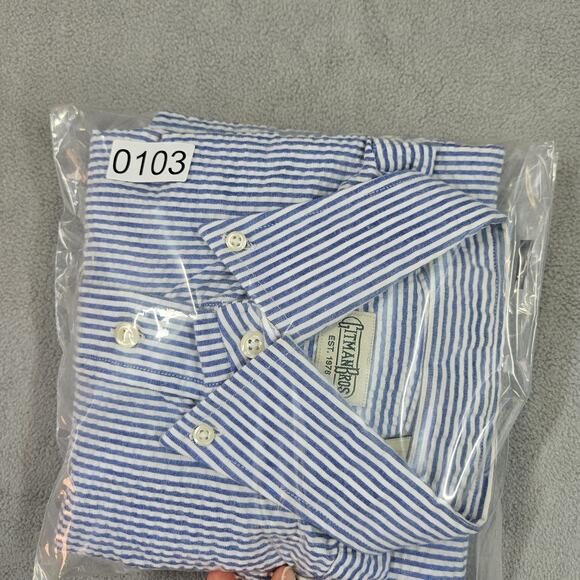 Gitman Bros Seersucker Shirt Mens M Button Down Short Sleeve Business Striped - Picture 14 of 14